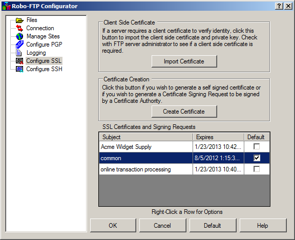 Configure SSL Tab