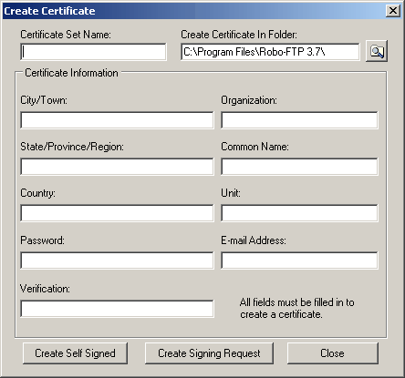 Configure SSL Tab Create Certificate