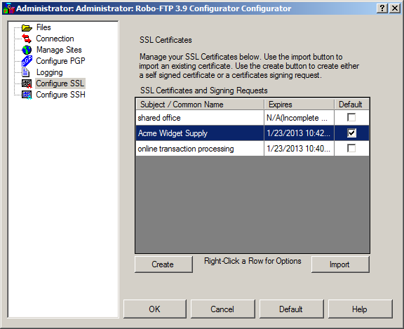 Configure SSL Tab